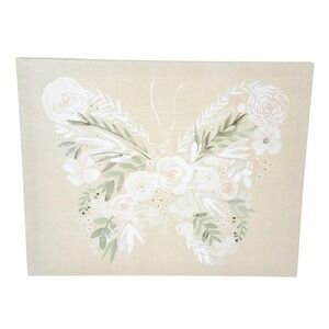 NWT Ivory & White Floral Butterfly‎ Canvas Print Wall Art- 11 x 14